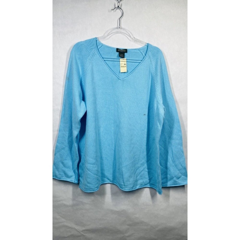 Eddie Bauer Sweater Women Size XXL Turquoise Blue V-neck Long Sleeve